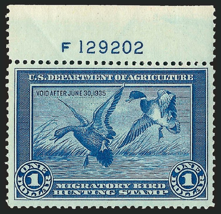 Costs of US Stamp Scott Catalogue # RW1: US$1.00 1934 Federal Duck Hunting. Robert Siegel Auction Galleries, Dec 2009, Sale 982, Lot 6208