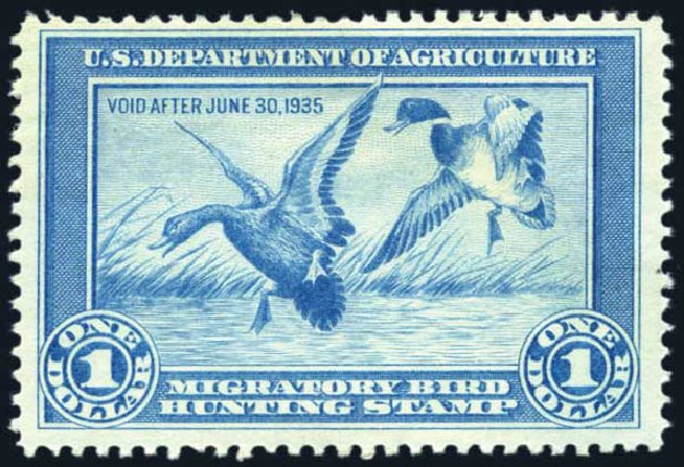 Prices of US Stamp Scott Catalog #RW1 - 1934 US$1.00 Federal Duck Hunting. Harmer-Schau Auction Galleries, Jun 2008, Sale 78, Lot 1810