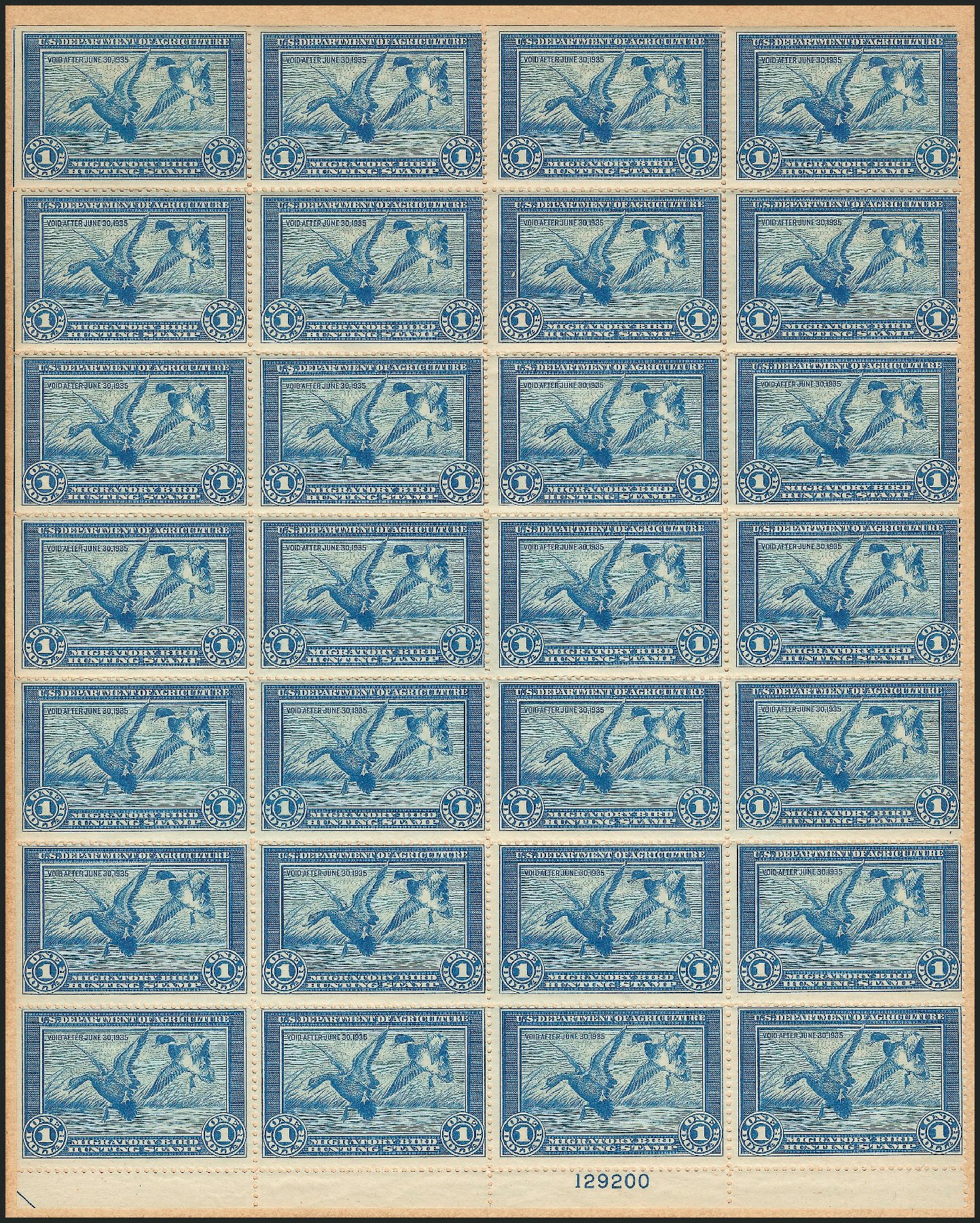 US Stamp Prices Scott Cat. # RW1: US$1.00 1934 Federal Duck Hunting. Robert Siegel Auction Galleries, Mar 2012, Sale 1021, Lot 540