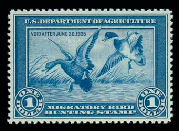 Price of US Stamps Scott Catalog RW1: US$1.00 1934 Federal Duck Hunting. Matthew Bennett International, Dec 2007, Sale 325, Lot 2691