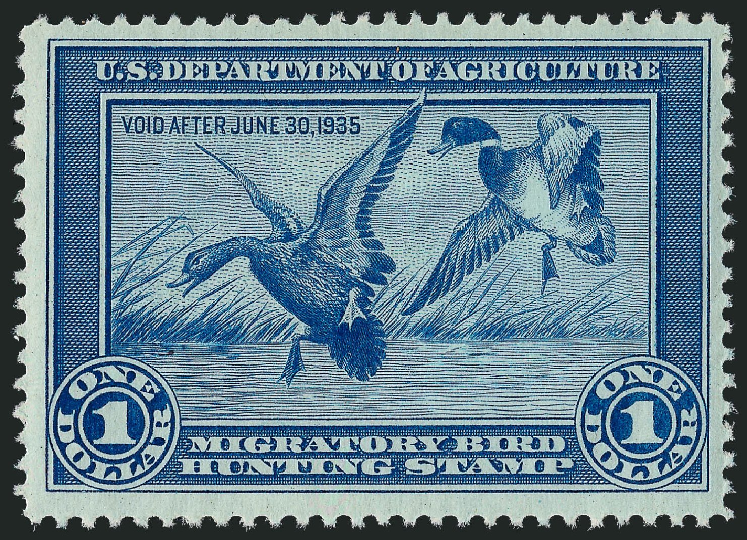 Prices of US Stamp Scott Catalog RW1 - 1934 US$1.00 Federal Duck Hunting. Robert Siegel Auction Galleries, Dec 2008, Sale 967, Lot 5351
