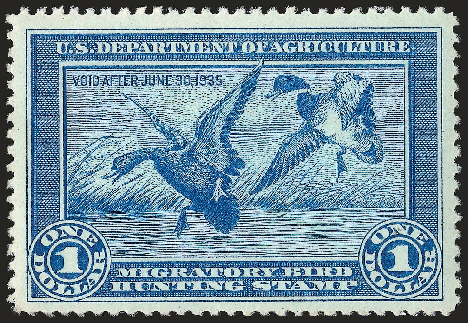 Cost of US Stamp Scott Catalogue RW1 - US$1.00 1934 Federal Duck Hunting. Robert Siegel Auction Galleries, Apr 2010, Sale 984, Lot 1214