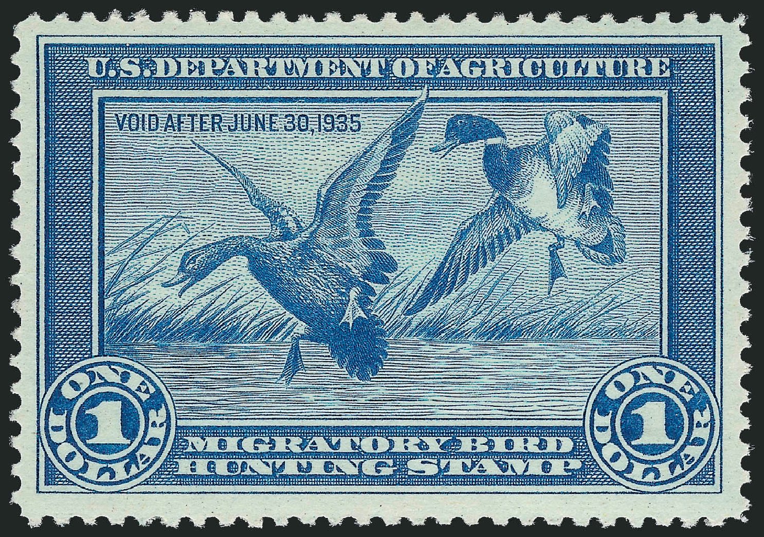 Value of US Stamp Scott Cat. # RW1: 1934 US$1.00 Federal Duck Hunting. Robert Siegel Auction Galleries, Oct 2010, Sale 997, Lot 6624