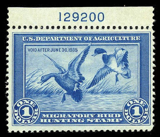 Price of US Stamp Scott #RW1: US$1.00 1934 Federal Duck Hunting. Matthew Bennett International, Mar 2012, Sale 344, Lot 4875