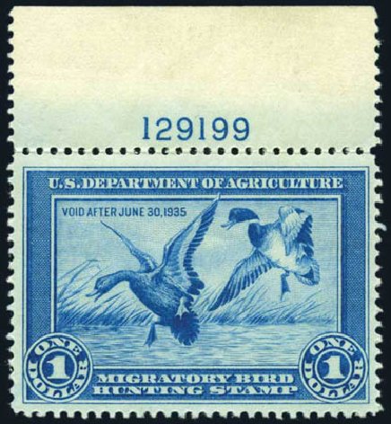 US Stamps Value Scott Catalogue RW1 - US$1.00 1934 Federal Duck Hunting. Harmer-Schau Auction Galleries, Feb 2010, Sale 84, Lot 2135