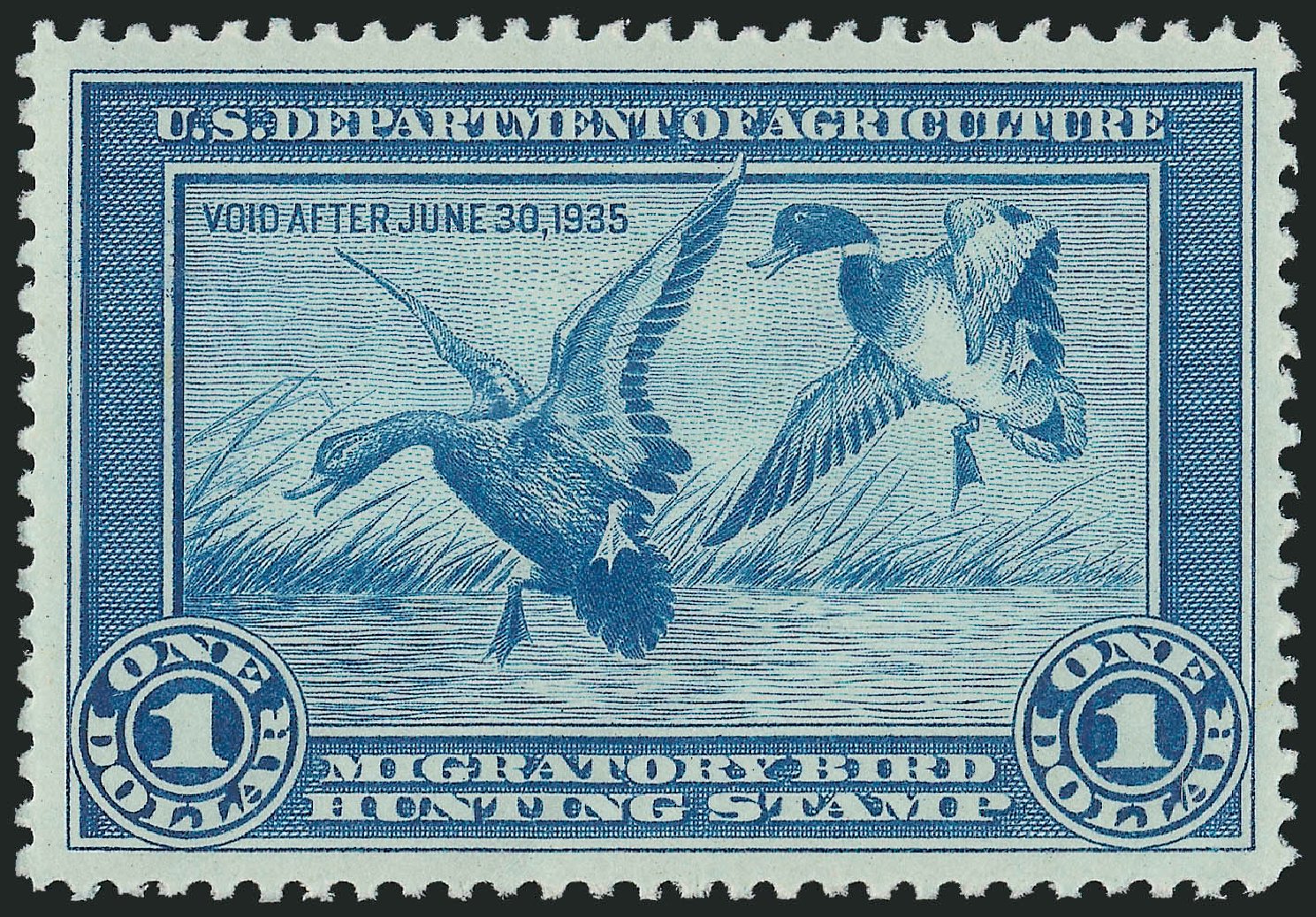 Prices of US Stamp Scott # RW1 - US$1.00 1934 Federal Duck Hunting. Robert Siegel Auction Galleries, Dec 2009, Sale 978, Lot 1183