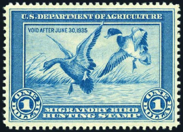 Value of US Stamp Scott Cat. #RW1 - 1934 US$1.00 Federal Duck Hunting. Harmer-Schau Auction Galleries, Apr 2009, Sale 81, Lot 656