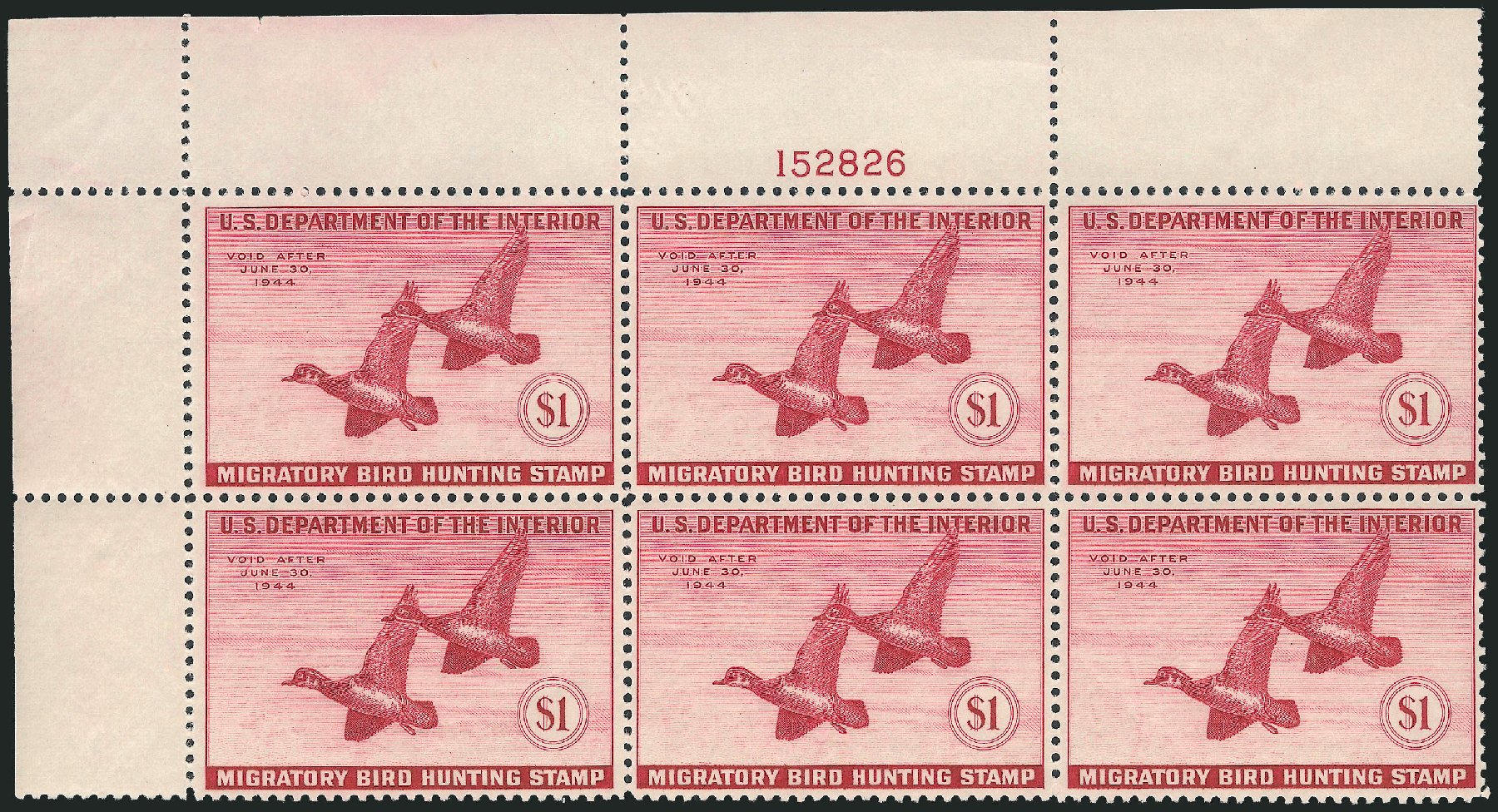 Values of US Stamps Scott Catalog RW10: 1943 US$1.00 Federal Duck Hunting. Robert Siegel Auction Galleries, Mar 2011, Sale 1007, Lot 3171