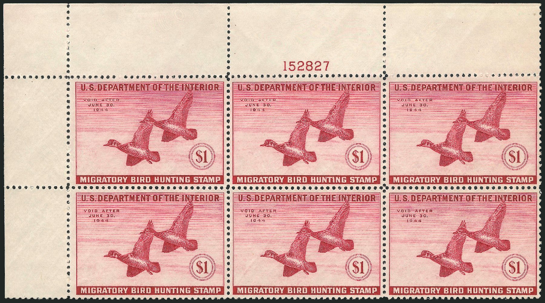 US Stamps Value Scott Catalogue RW10 - US$1.00 1943 Federal Duck Hunting. Robert Siegel Auction Galleries, Oct 2010, Sale 997, Lot 6634