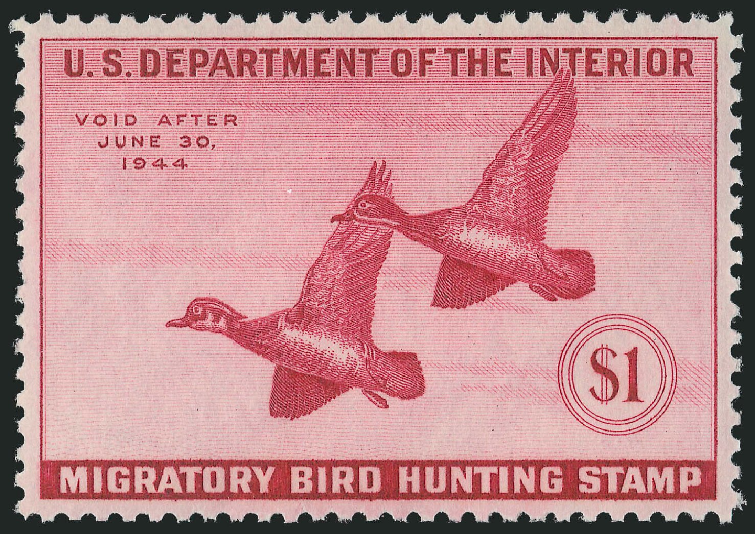 US Stamps Prices Scott RW10 - 1943 US$1.00 Federal Duck Hunting. Robert Siegel Auction Galleries, Dec 2009, Sale 978, Lot 1192