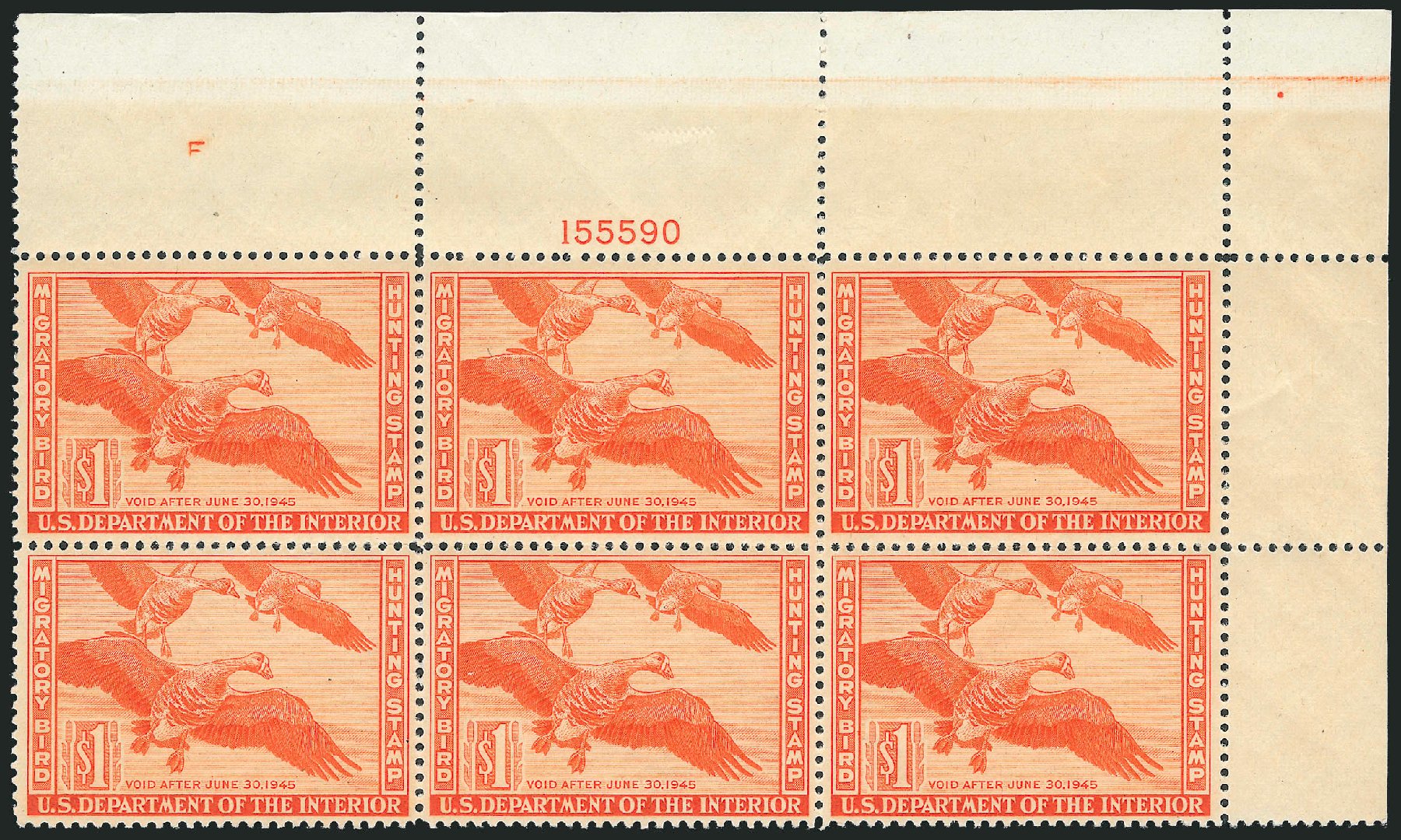 Costs of US Stamp Scott RW11 - US$1.00 1944 Federal Duck Hunting. Robert Siegel Auction Galleries, Oct 2011, Sale 1014, Lot 2499