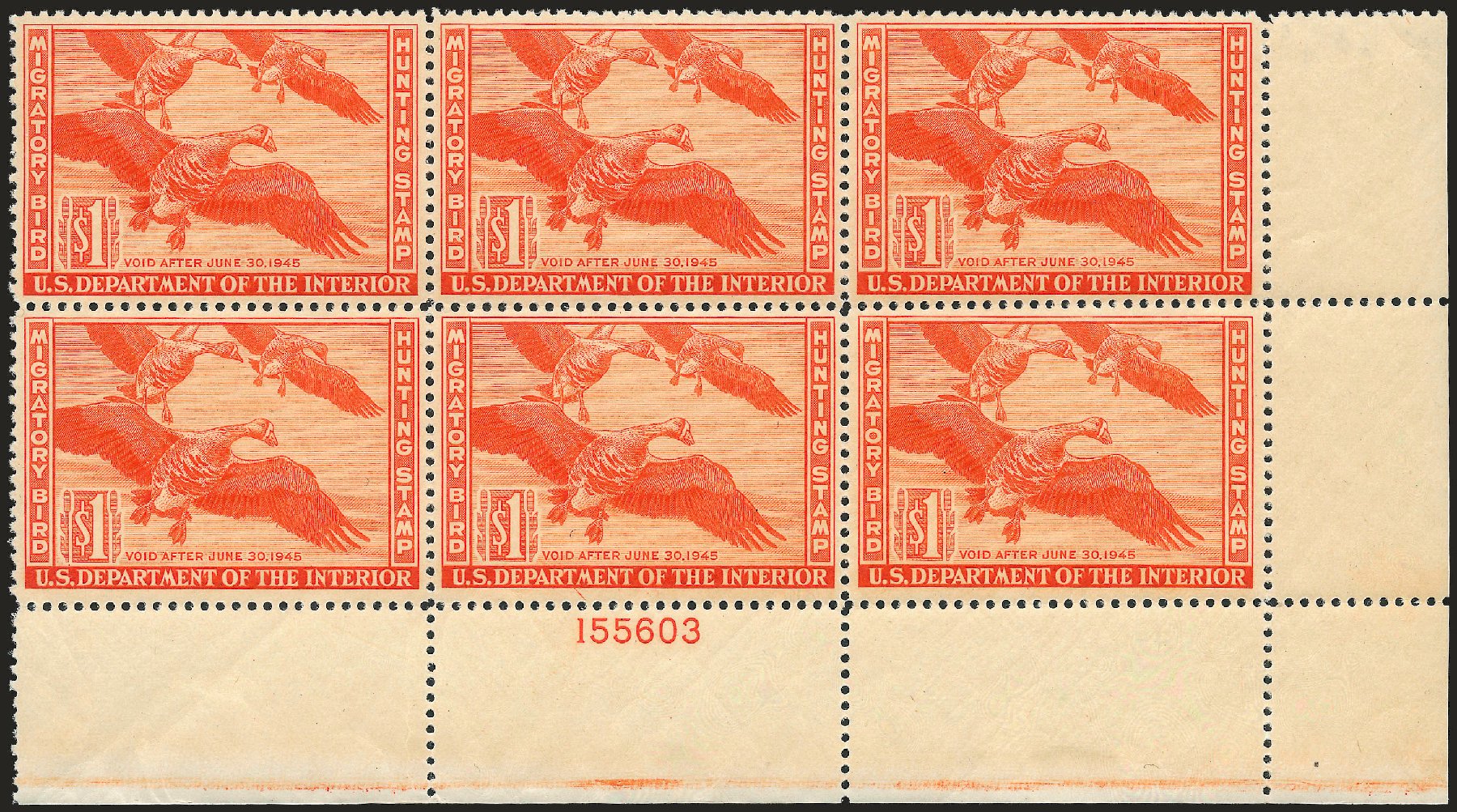 Value of US Stamp Scott Cat. #RW11: 1944 US$1.00 Federal Duck Hunting. Robert Siegel Auction Galleries, Apr 2010, Sale 984, Lot 1230