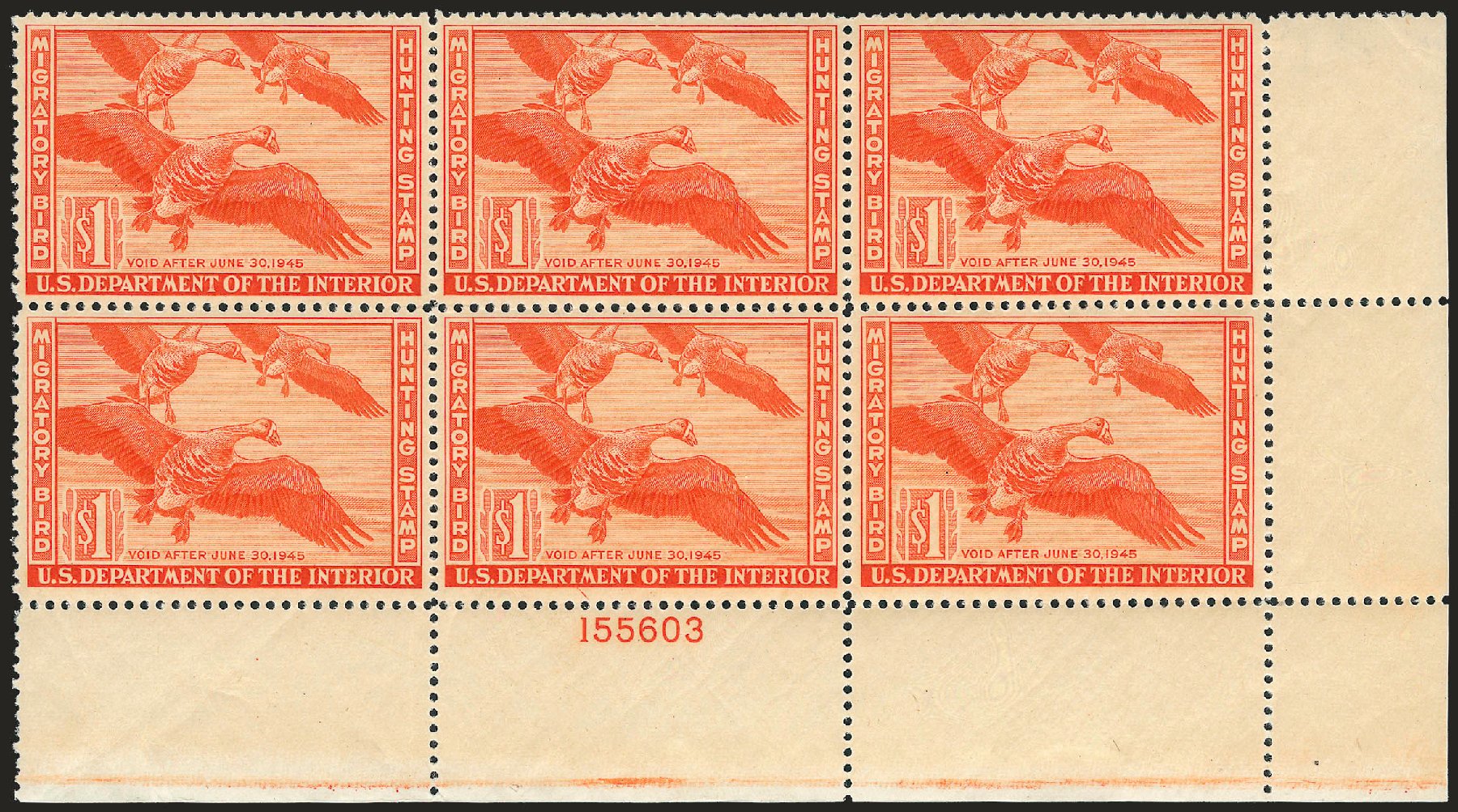 Values of US Stamps Scott Catalogue RW11: US$1.00 1944 Federal Duck Hunting. Robert Siegel Auction Galleries, Sep 2009, Sale 976, Lot 2374