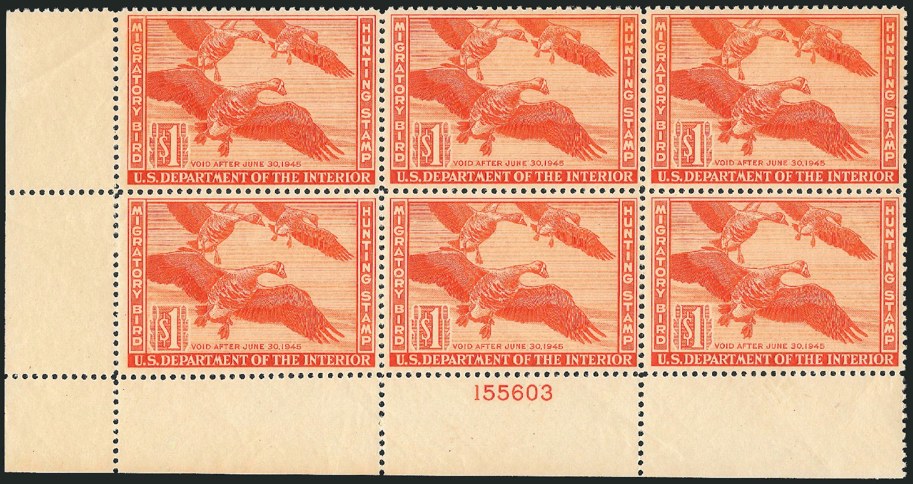 US Stamp Values Scott Catalogue #RW11 - 1944 US$1.00 Federal Duck Hunting. Robert Siegel Auction Galleries, Sep 2009, Sale 976, Lot 2373