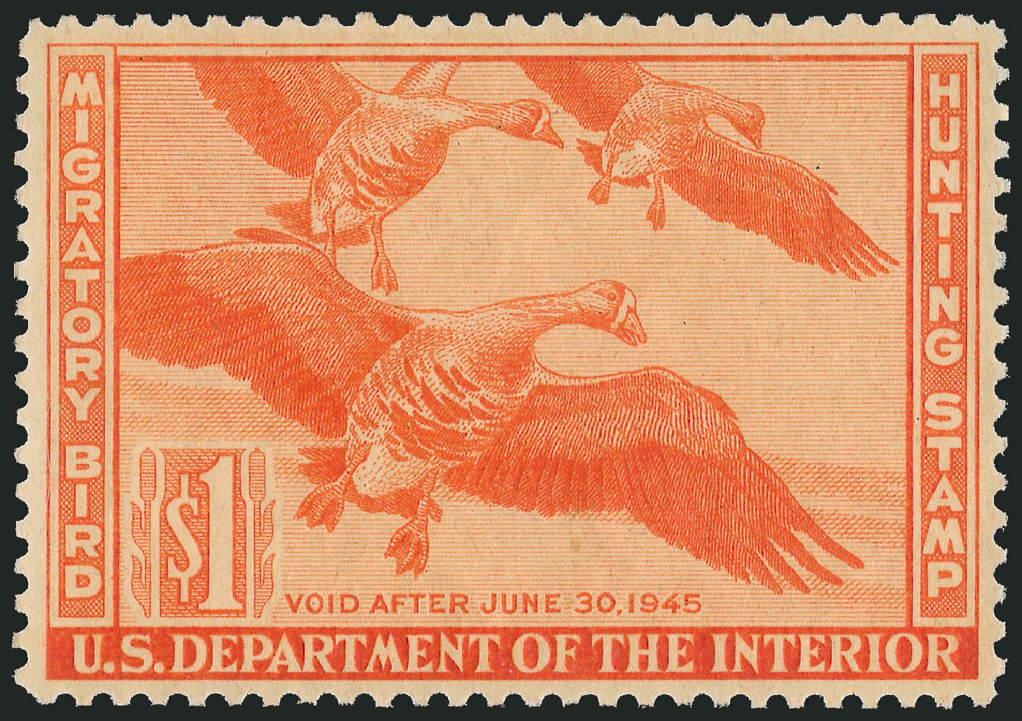 Prices of US Stamp Scott Cat. # RW11: 1944 US$1.00 Federal Duck Hunting. Robert Siegel Auction Galleries, Dec 2009, Sale 978, Lot 1193