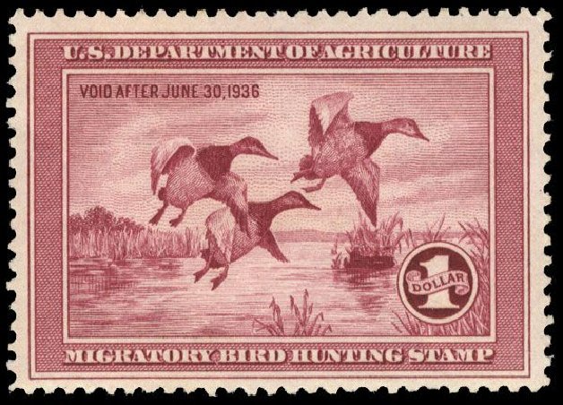 US Stamps Values Scott Cat. # RW2: US$1.00 1935 Federal Duck Hunting. Cherrystone Auctions, Mar 2008, Sale 200803, Lot 377