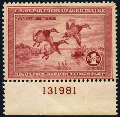 Prices of US Stamp Scott Cat. # RW2 - 1935 US$1.00 Federal Duck Hunting. Harmer-Schau Auction Galleries, Jan 2013, Sale 96, Lot 757