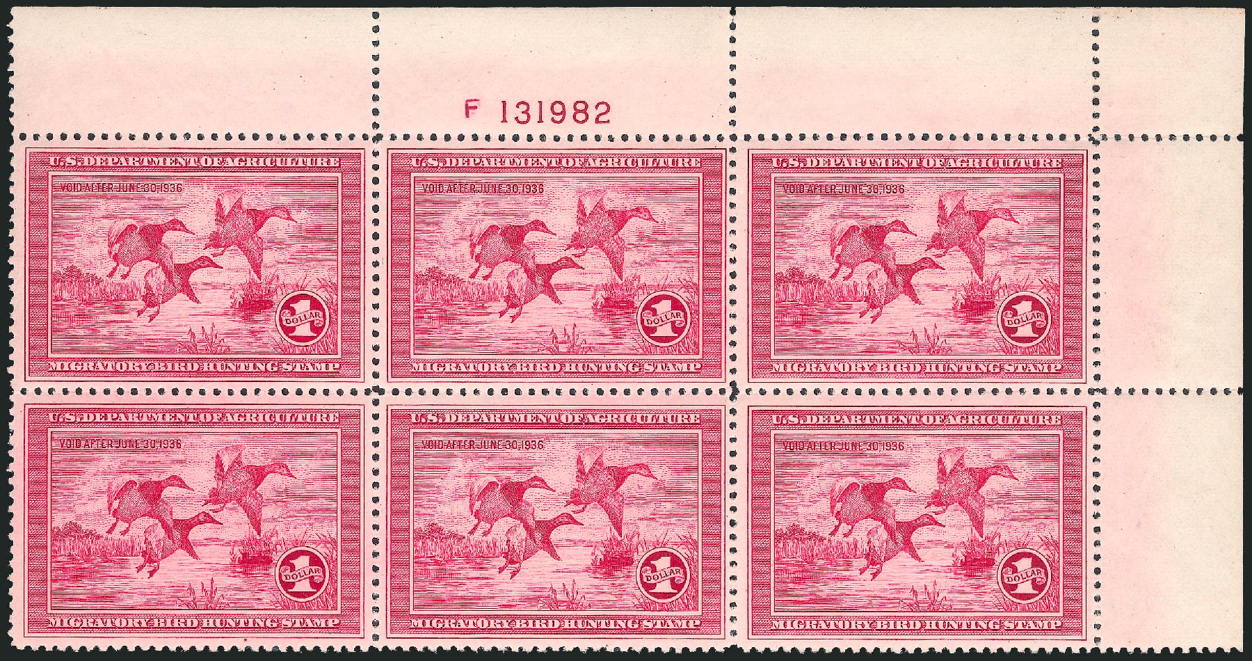 US Stamps Value Scott Catalogue RW2: 1935 US$1.00 Federal Duck Hunting. Robert Siegel Auction Galleries, Dec 2010, Sale 1000, Lot 1327