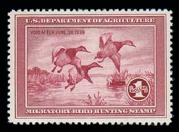 Prices of US Stamp Scott Catalogue RW2 - 1935 US$1.00 Federal Duck Hunting. Matthew Bennett International, Dec 2007, Sale 325, Lot 2698