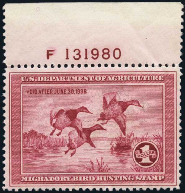 Price of US Stamp Scott Cat. RW2 - US$1.00 1935 Federal Duck Hunting. Harmer-Schau Auction Galleries, Jan 2014, Sale 100, Lot 738