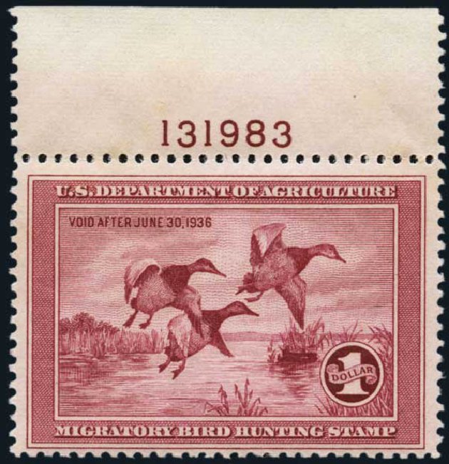 US Stamp Price Scott Catalogue #RW2 - US$1.00 1935 Federal Duck Hunting. Harmer-Schau Auction Galleries, Oct 2013, Sale 99, Lot 308