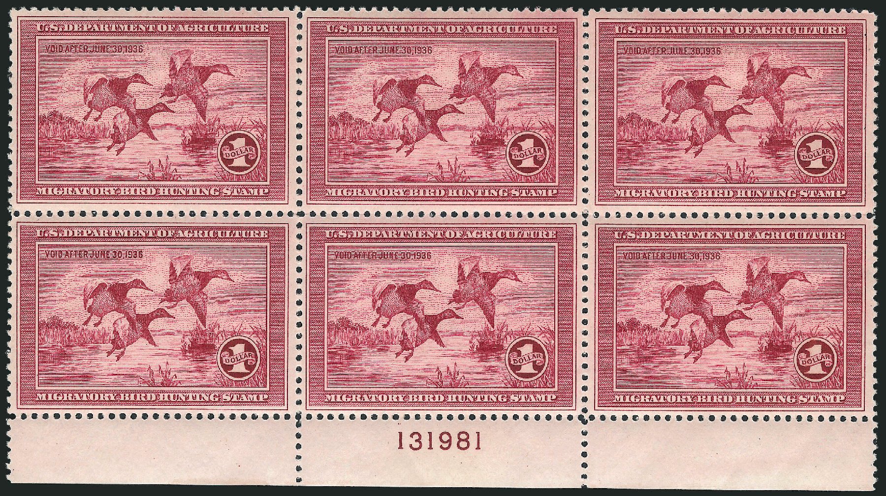 US Stamps Prices Scott Catalog #RW2 - 1935 US$1.00 Federal Duck Hunting. Robert Siegel Auction Galleries, Jun 2012, Sale 1026, Lot 1588