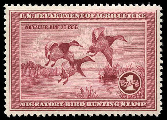 US Stamp Values Scott Catalog # RW2 - US$1.00 1935 Federal Duck Hunting. Matthew Bennett International, Mar 2011, Sale 337, Lot 3309