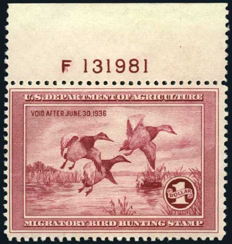 US Stamp Price Scott # RW2 - 1935 US$1.00 Federal Duck Hunting. Harmer-Schau Auction Galleries, Apr 2008, Sale 77, Lot 159