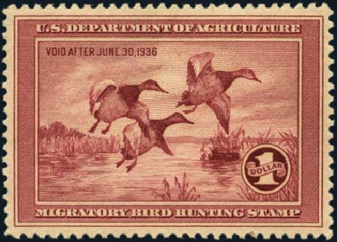 Prices of US Stamp Scott Cat. RW2: US$1.00 1935 Federal Duck Hunting. Harmer-Schau Auction Galleries, Oct 2012, Sale 95, Lot 309