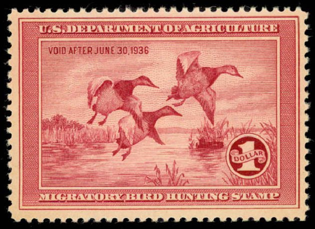 US Stamps Price Scott Cat. RW2: 1935 US$1.00 Federal Duck Hunting. Daniel Kelleher Auctions, Sep 2013, Sale 639, Lot 1219