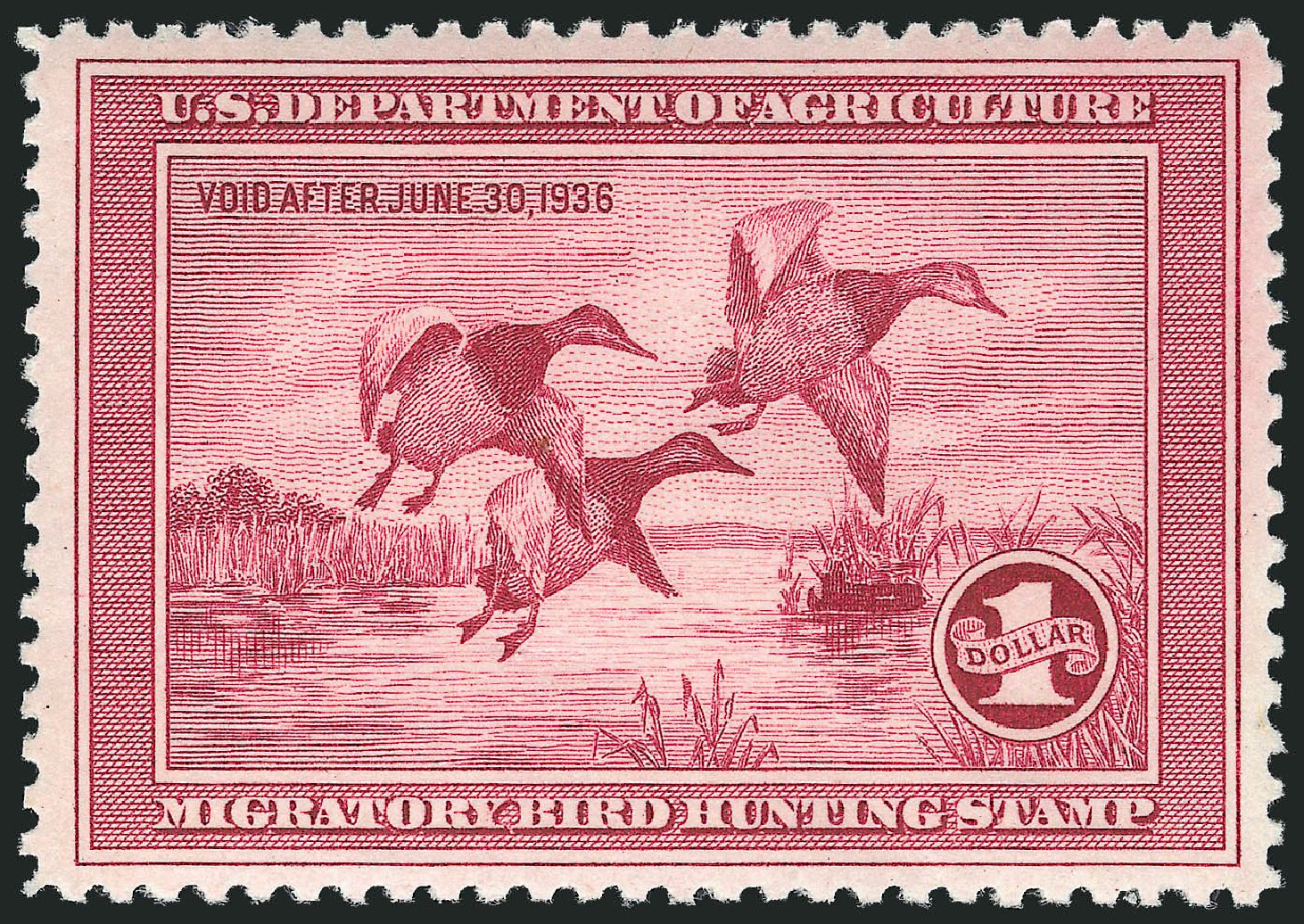 Value of US Stamps Scott Catalog #RW2 - US$1.00 1935 Federal Duck Hunting. Robert Siegel Auction Galleries, May 2013, Sale 1044, Lot 339