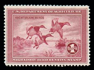 US Stamp Price Scott Catalog #RW2: US$1.00 1935 Federal Duck Hunting. Matthew Bennett International, Dec 2007, Sale 325, Lot 2700