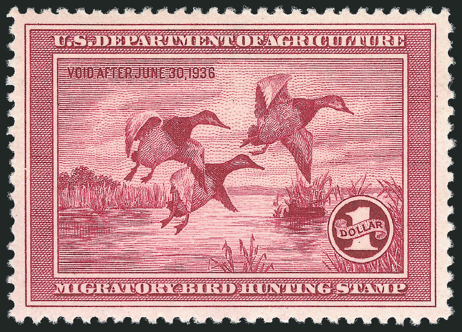 Cost of US Stamp Scott Catalogue RW2 - 1935 US$1.00 Federal Duck Hunting. Robert Siegel Auction Galleries, Oct 2011, Sale 1014, Lot 2480