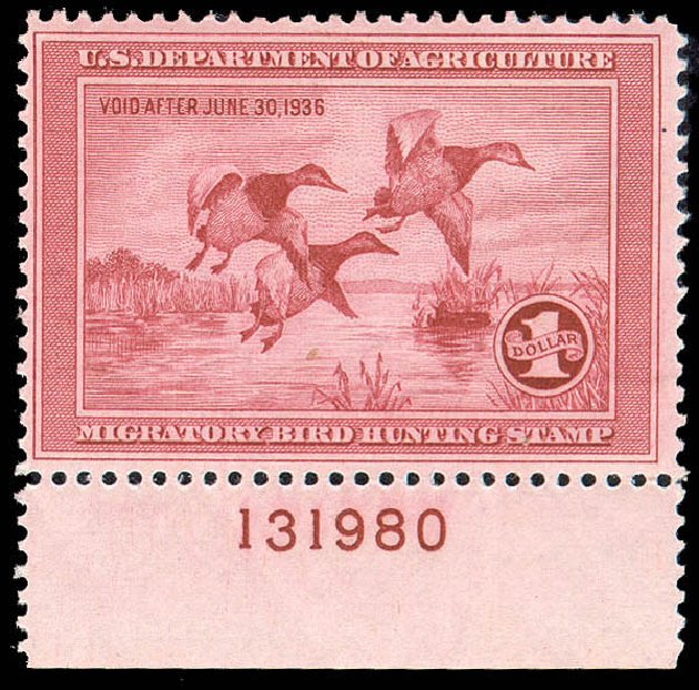 Costs of US Stamps Scott Catalog # RW2 - US$1.00 1935 Federal Duck Hunting. Daniel Kelleher Auctions, Jun 2012, Sale 630, Lot 2151
