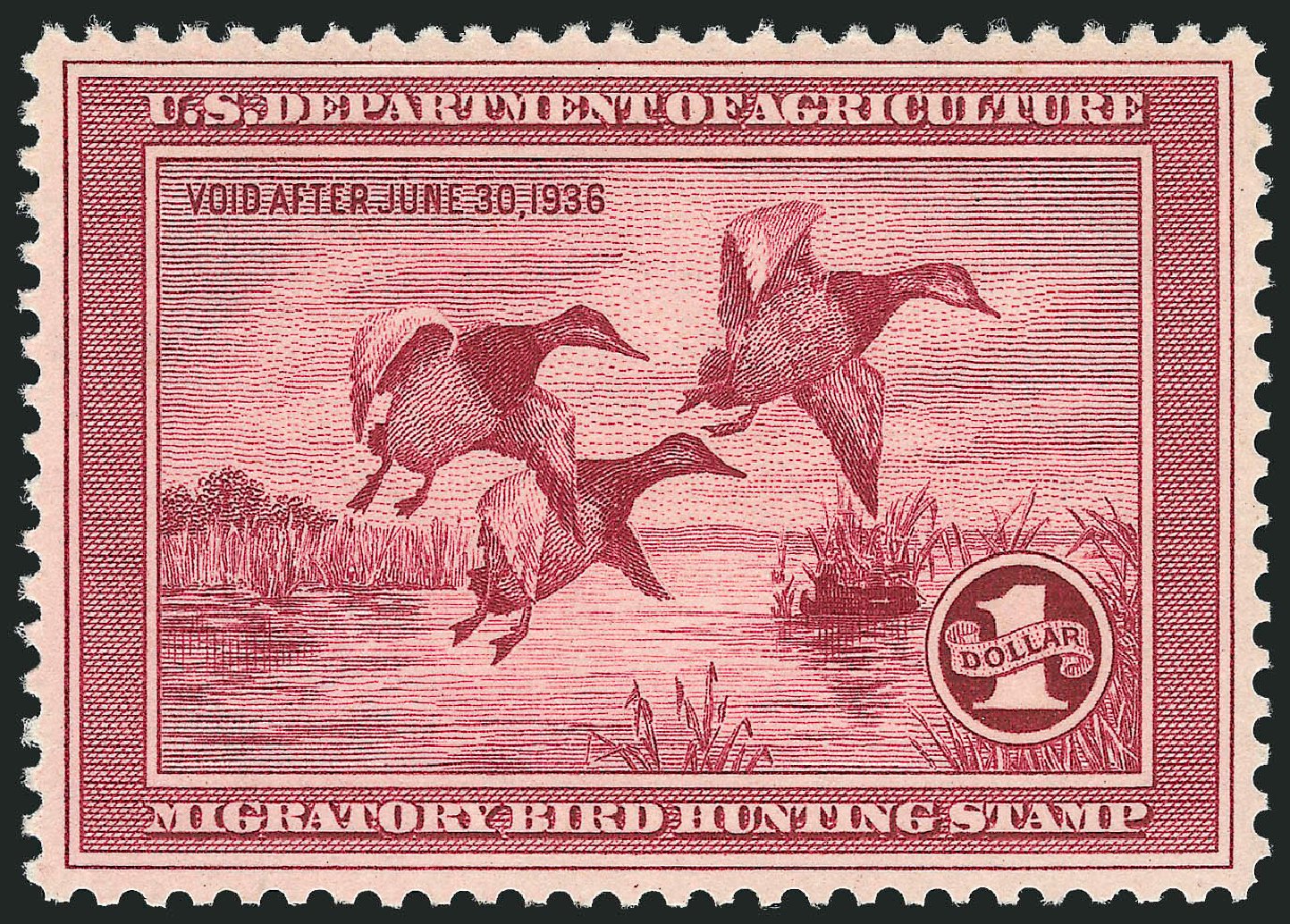 US Stamp Value Scott Catalogue #RW2 - 1935 US$1.00 Federal Duck Hunting. Robert Siegel Auction Galleries, Oct 2011, Sale 1014, Lot 2481