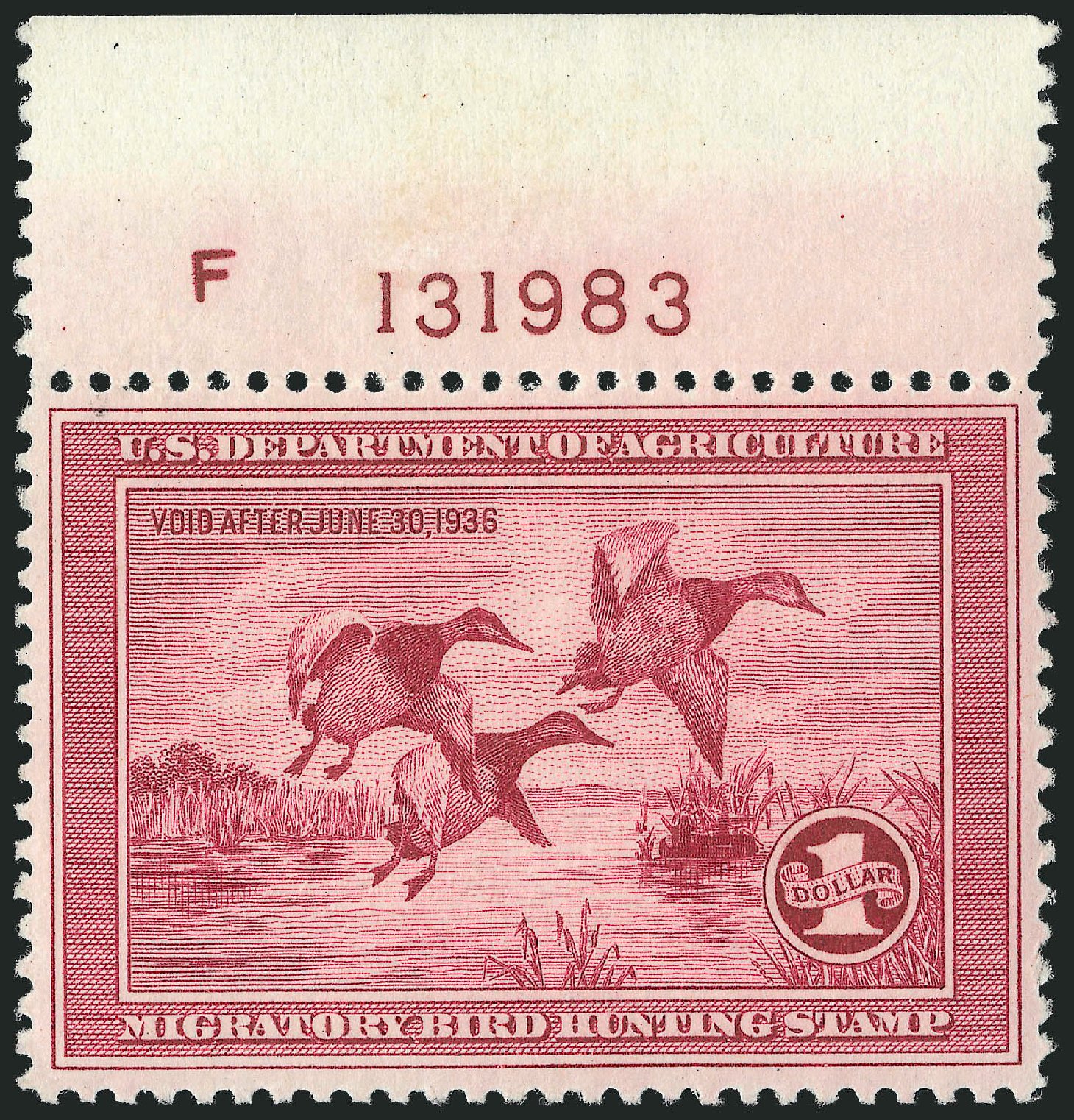 Costs of US Stamps Scott # RW2 - US$1.00 1935 Federal Duck Hunting. Robert Siegel Auction Galleries, Nov 2013, Sale 1061, Lot 4511
