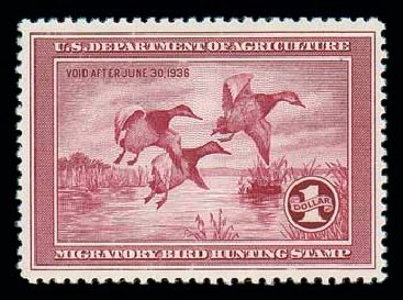 US Stamps Value Scott Catalogue RW2: US$1.00 1935 Federal Duck Hunting. Matthew Bennett International, Dec 2007, Sale 325, Lot 2694