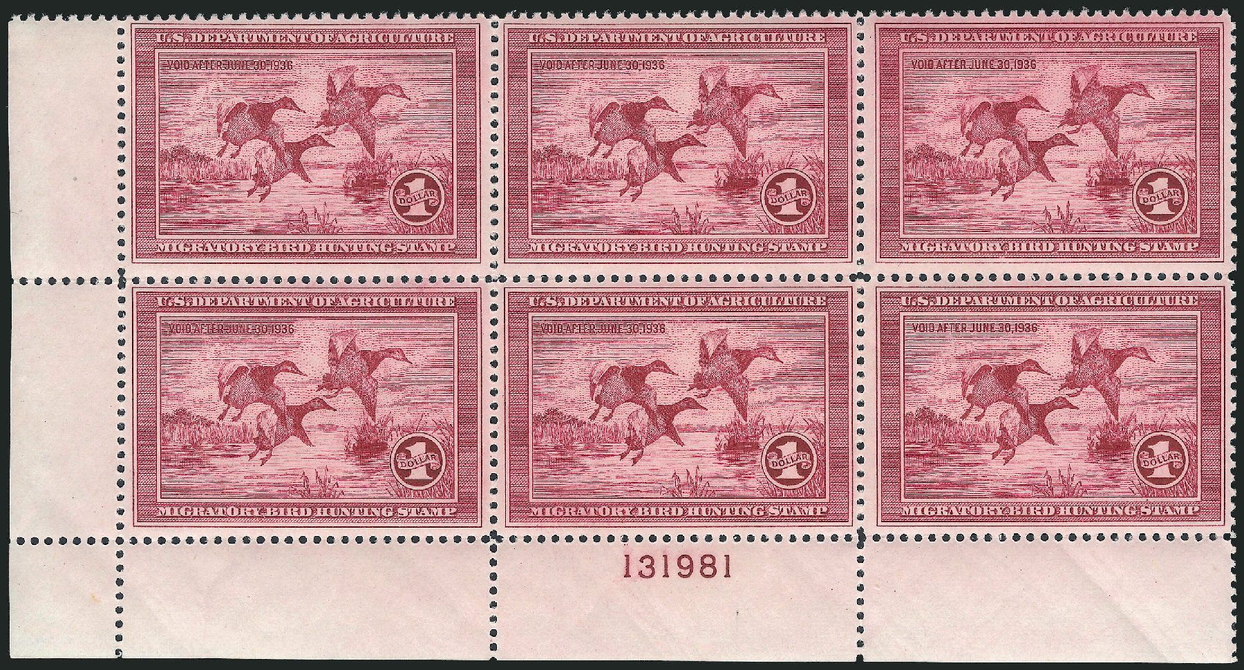 Values of US Stamps Scott Cat. # RW2: 1935 US$1.00 Federal Duck Hunting. Robert Siegel Auction Galleries, Oct 2011, Sale 1014, Lot 2484