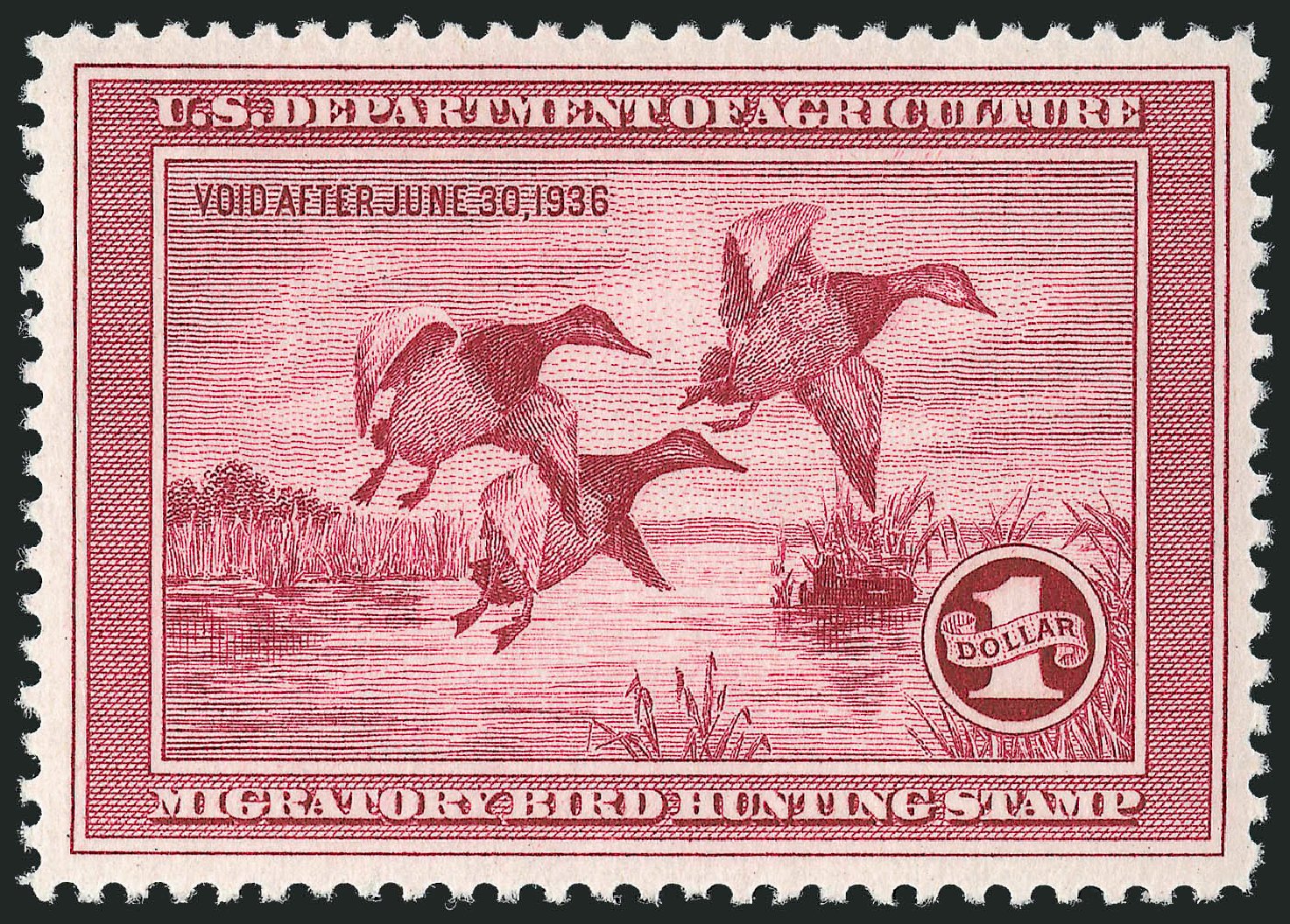 US Stamps Price Scott Cat. #RW2 - US$1.00 1935 Federal Duck Hunting. Robert Siegel Auction Galleries, Dec 2009, Sale 978, Lot 1184