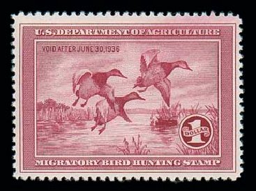 US Stamp Value Scott Cat. RW2: US$1.00 1935 Federal Duck Hunting. Matthew Bennett International, Dec 2007, Sale 325, Lot 2695