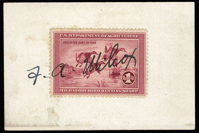 Cost of US Stamps Scott Catalogue RW2 - US$1.00 1935 Federal Duck Hunting. Cherrystone Auctions, Jan 2009, Sale 200901, Lot 295