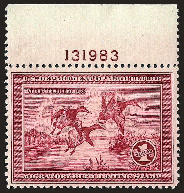 US Stamps Prices Scott Cat. #RW2: US$1.00 1935 Federal Duck Hunting. Robert Siegel Auction Galleries, Sep 2008, Sale 962, Lot 3062