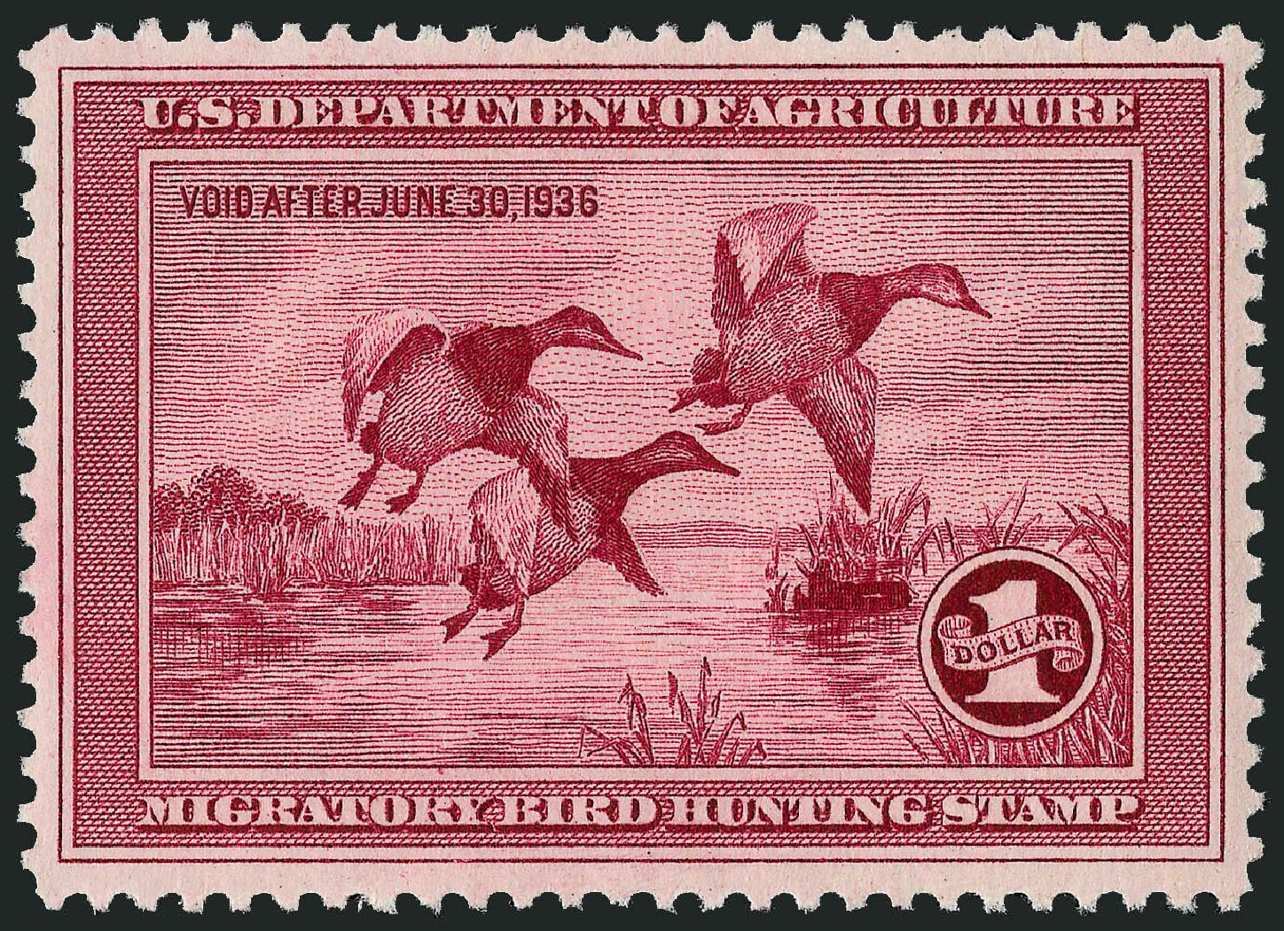 Values of US Stamps Scott Catalogue # RW2: US$1.00 1935 Federal Duck Hunting. Robert Siegel Auction Galleries, Dec 2008, Sale 967, Lot 5353