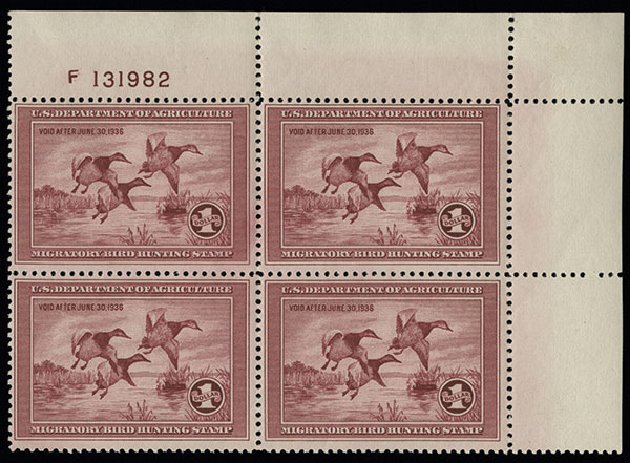 US Stamps Prices Scott Cat. RW2: 1935 US$1.00 Federal Duck Hunting. Spink Shreves Galleries, Aug 2013, Sale 144, Lot 443