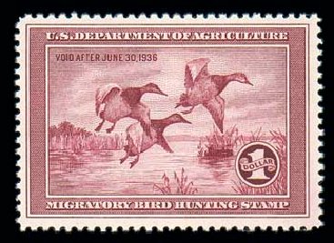 Cost of US Stamps Scott # RW2: US$1.00 1935 Federal Duck Hunting. Matthew Bennett International, Dec 2007, Sale 325, Lot 2696