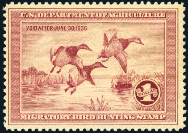 Value of US Stamp Scott Catalog # RW2: 1935 US$1.00 Federal Duck Hunting. Harmer-Schau Auction Galleries, Oct 2009, Sale 83, Lot 496