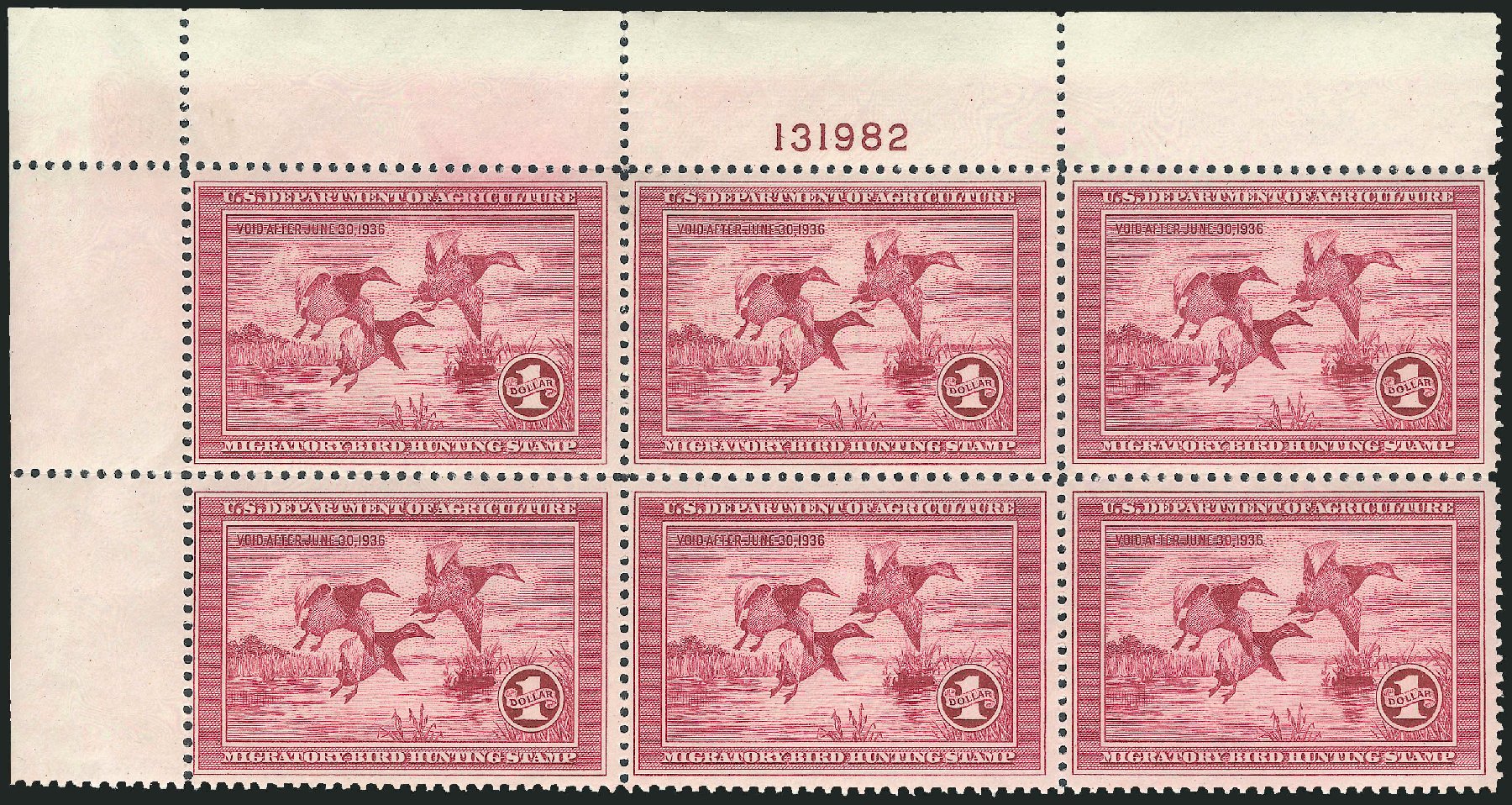 US Stamp Values Scott Cat. RW2 - US$1.00 1935 Federal Duck Hunting. Robert Siegel Auction Galleries, Dec 2010, Sale 1000, Lot 1326