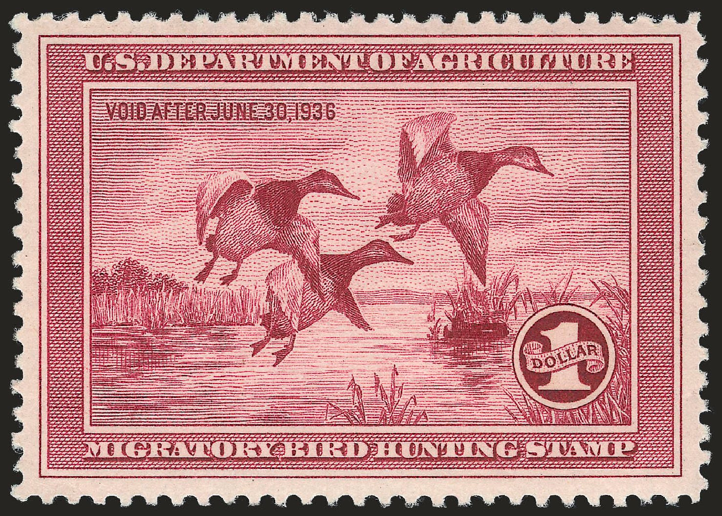 Value of US Stamps Scott Catalog #RW2 - 1935 US$1.00 Federal Duck Hunting. Robert Siegel Auction Galleries, Jun 2010, Sale 992, Lot 2696
