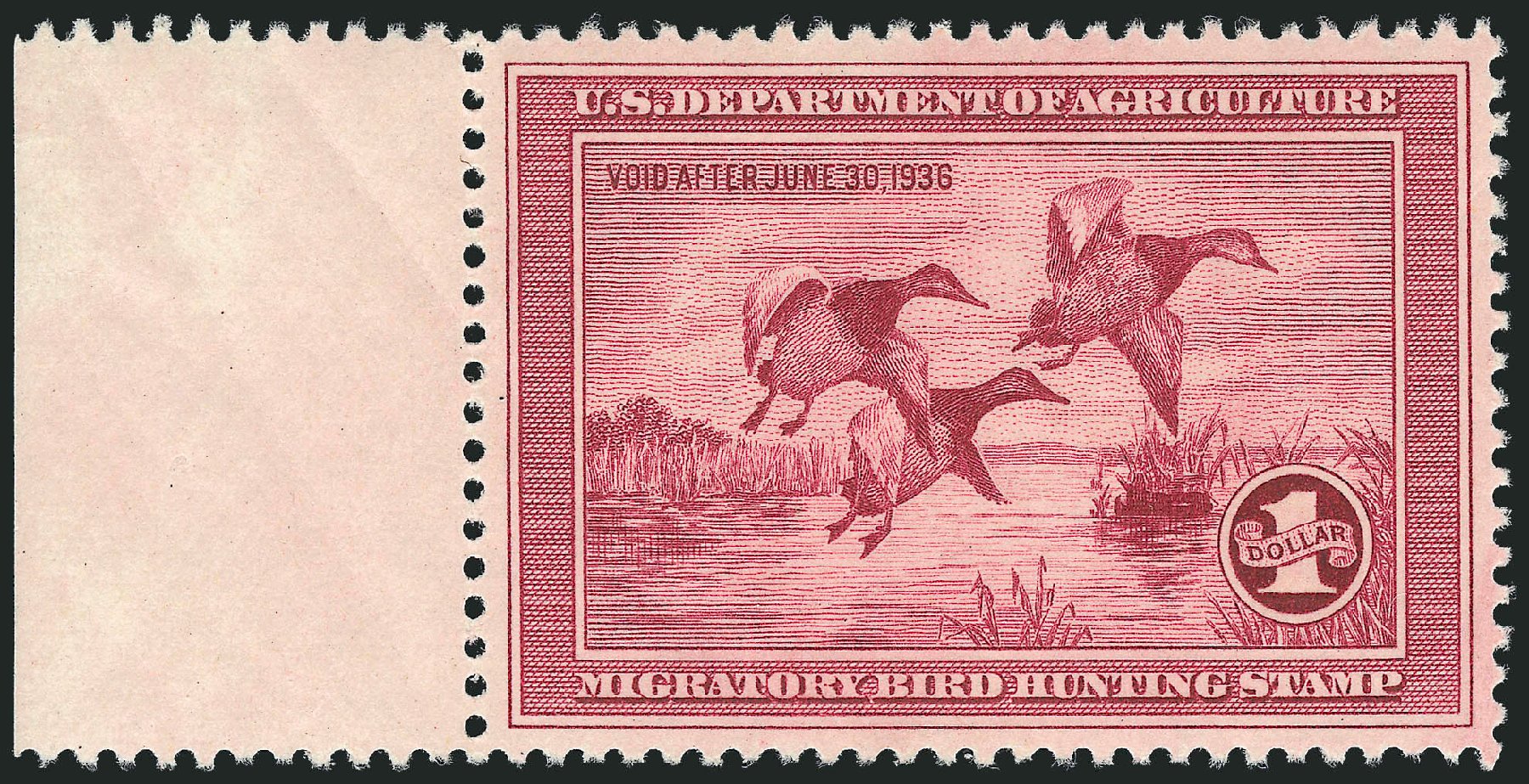 Cost of US Stamp Scott # RW2: US$1.00 1935 Federal Duck Hunting. Robert Siegel Auction Galleries, Oct 2010, Sale 997, Lot 6626
