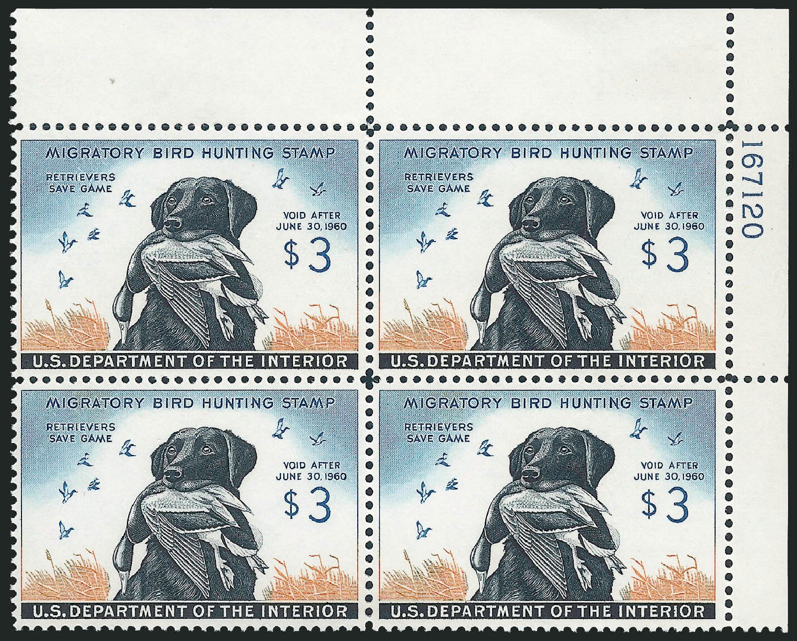 US Stamp Values Scott Cat. # RW26: 1959 US$3.00 Federal Duck Hunting. Robert Siegel Auction Galleries, Oct 2011, Sale 1014, Lot 2510